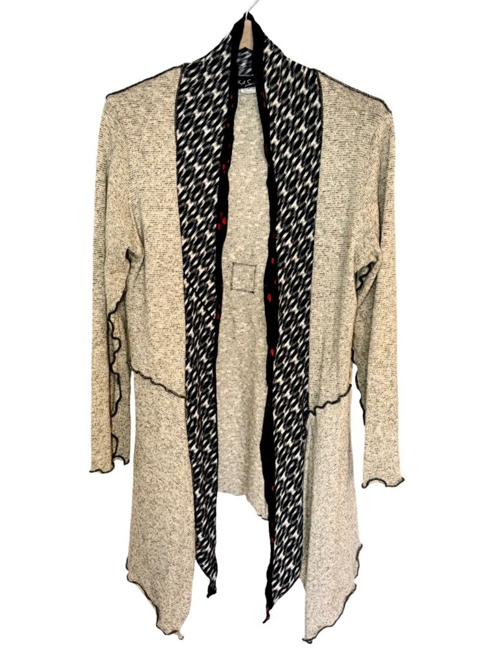 K.d. Spring Open-Front Lagenlook Cardigan In Marled Cream w/ Accent Trim Size L